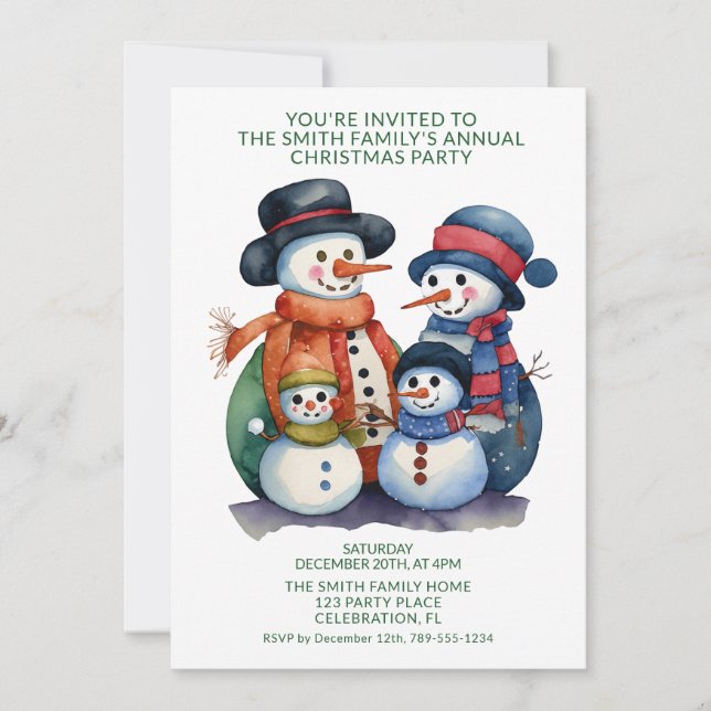 Invitation La famille Snowman présente la fête verte (Devant)