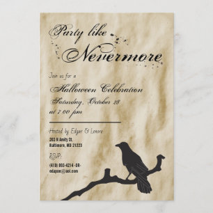 Invitation La fête comme Nevermore Raven Silhouette Halloween