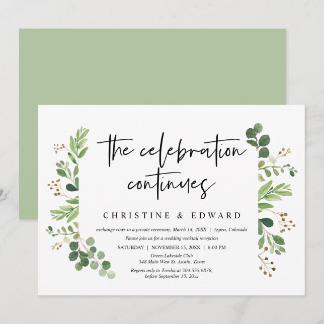 Invitation La fête continue, Parti de l'Elopement Mariage (Devant / Derrière)
