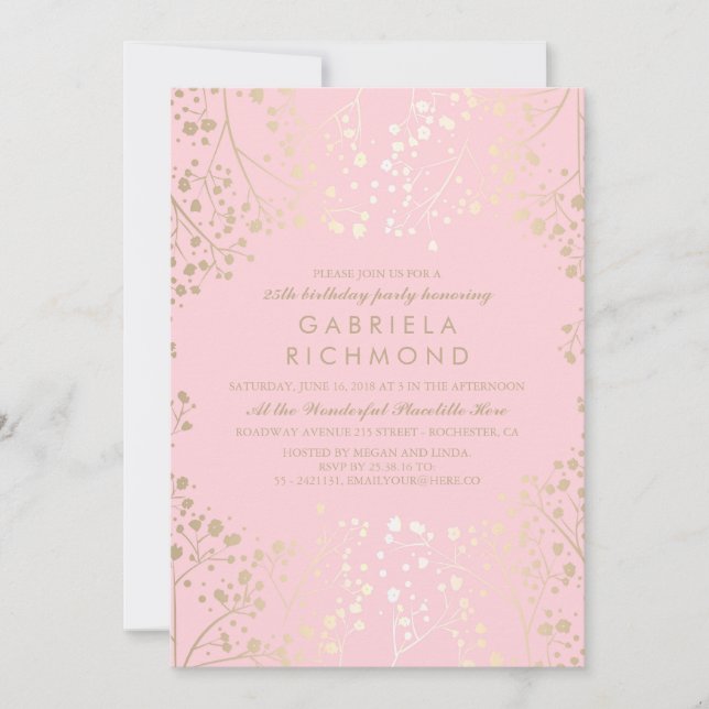 Invitation La fête d'anniversaire de Gold Baby's Breath (Devant)