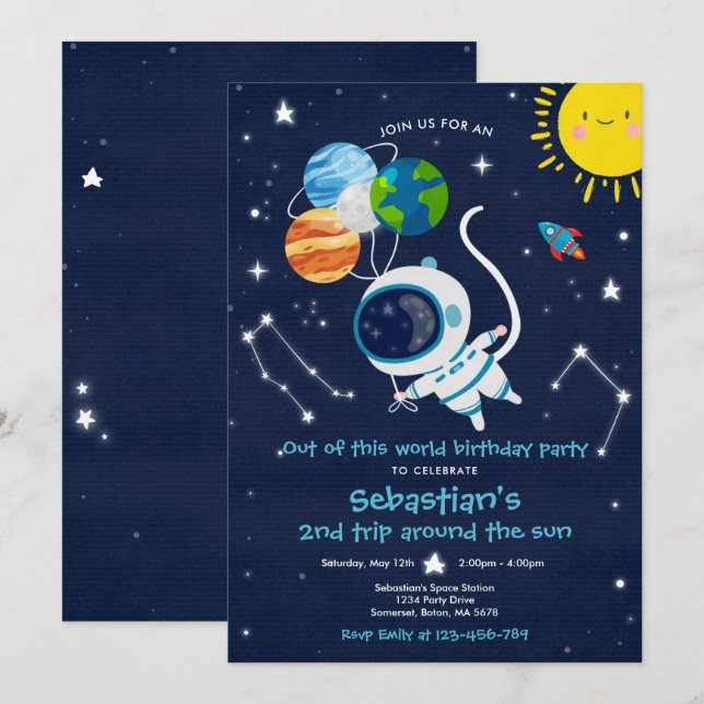 Invitation La fête d'anniversaire de l'espace extra-atmosphér (Devant / Derrière)