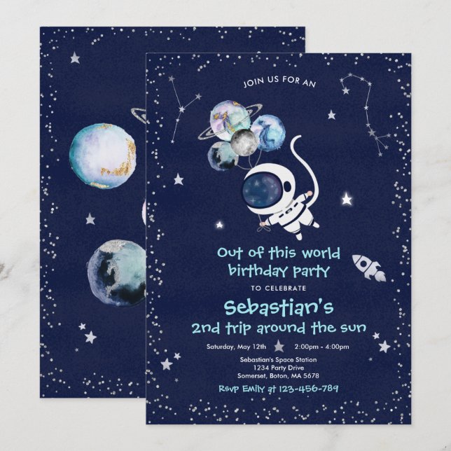 Invitation La fête d'anniversaire de l'espace extra-atmosphér (Devant / Derrière)