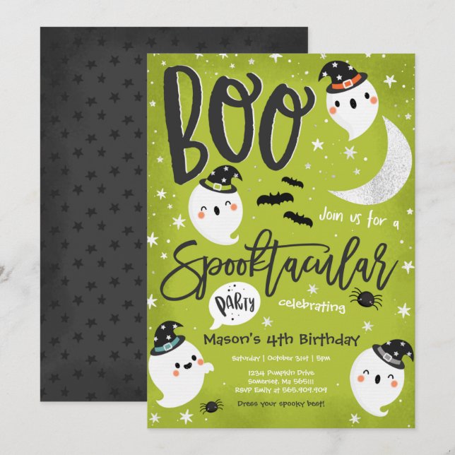 Invitation La fête d'anniversaire d'Halloween Cute Ghost (Devant / Derrière)