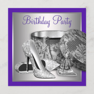 Invitation La fête d'anniversaire pourpre et argentée de la