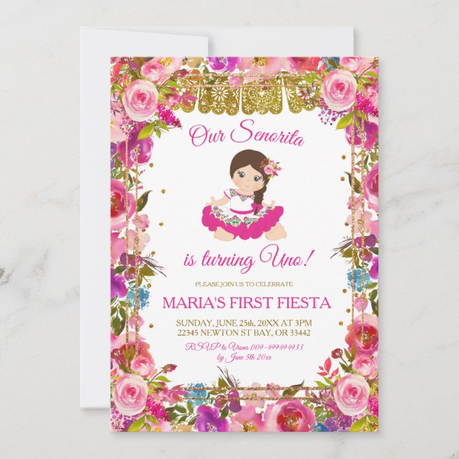 Invitation La Fête De La Fille Rose Mexicaine Se Transforme E (Devant)