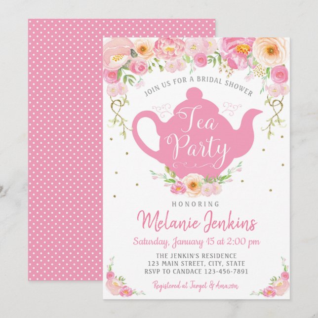 Invitation La Fête de la mariée de thé arrosent l'invitation (Devant / Derrière)