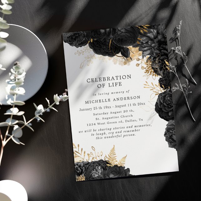 Invitation La fête de la vie des Roses noirs d'or (Créateur téléchargé)