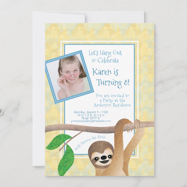 Invitation La fête de l'Anniversaire du Sloth Dehors avec des (Dos)