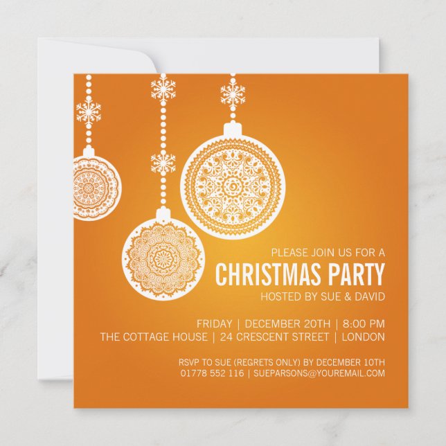 Invitation La fête de Noël élégante ornemente l'orange (Devant)