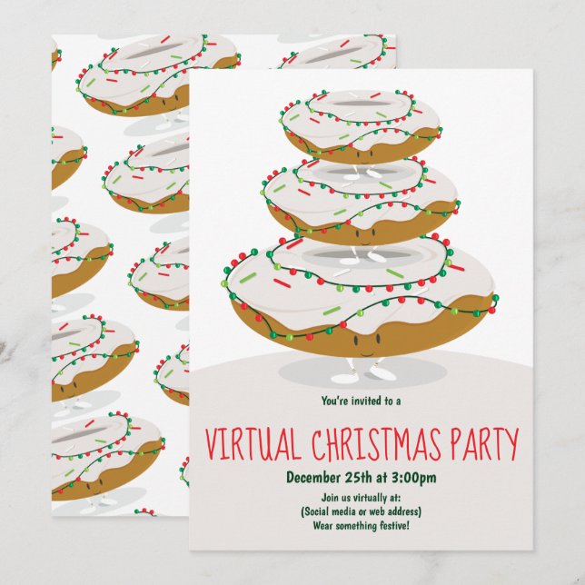 Invitation La fête de Noël virtuelle blanche de Donut (Devant / Derrière)