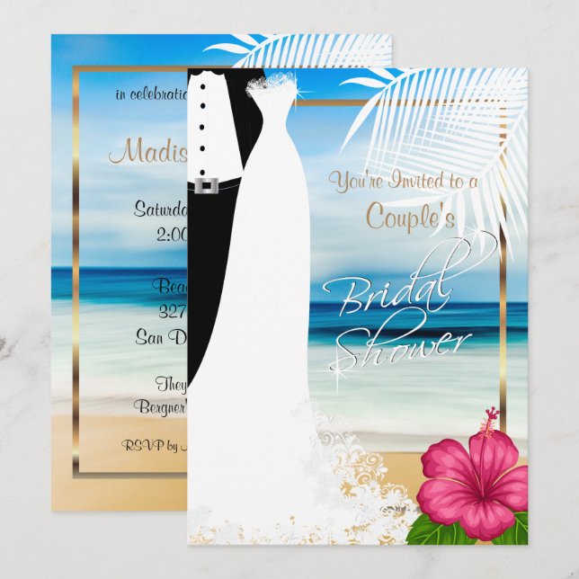 Invitation La Fête des mariées de plage de Couple (Devant / Derrière)