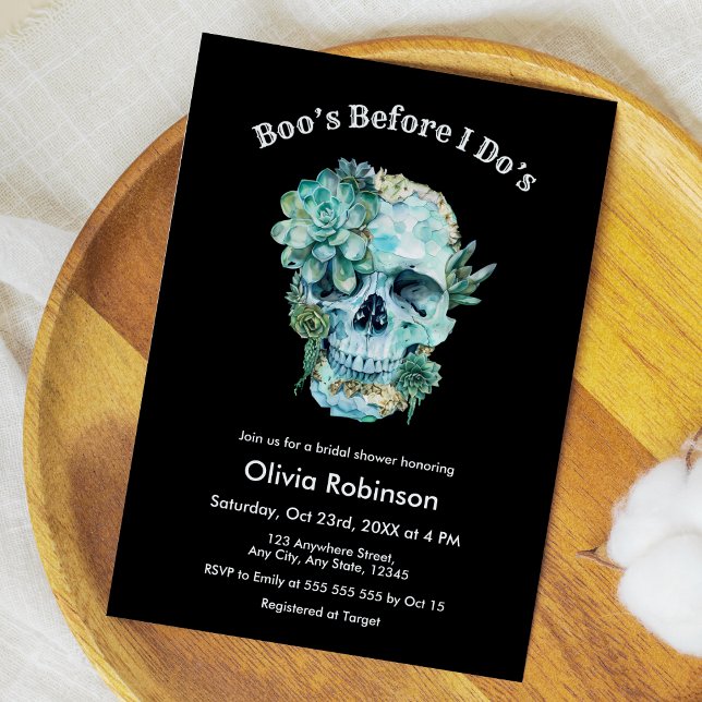 Invitation La Fête des mariées d'Halloween de Skull Boo avant (Skull Boo's Before I Do's Halloween Bridal Shower Invitation )