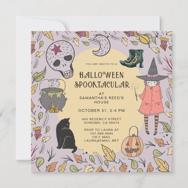 Invitation La fête d'Halloween de Witch Kid (Devant)