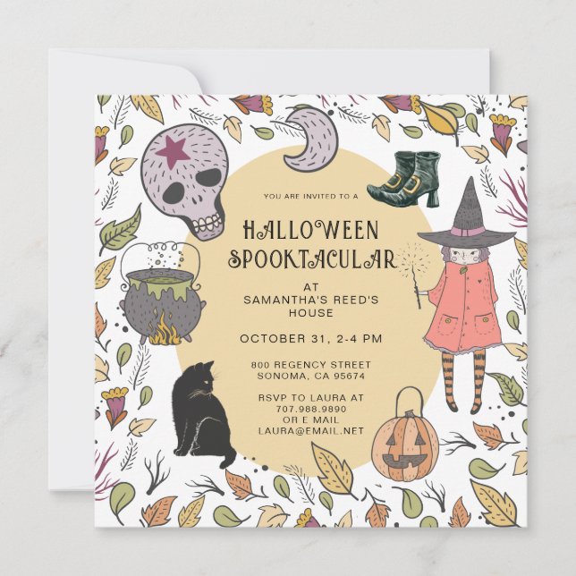 Invitation La fête d'Halloween de Witch Kid (Devant)
