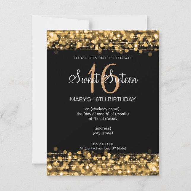 Invitation La fête d'Sweet sixteen d'anniversaire éclate d'or (Devant)