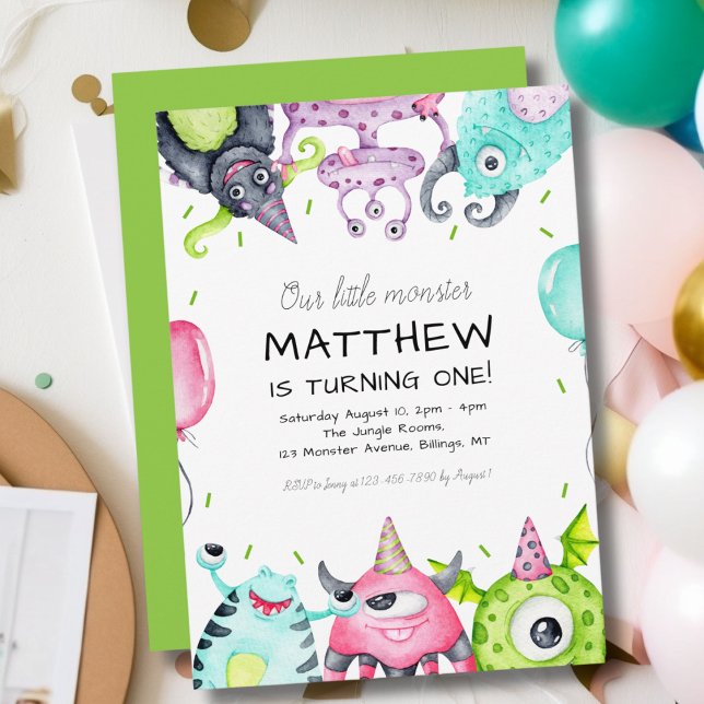 Invitation La fête du 1er anniversaire de Notre Petit Monstre (Créateur téléchargé)