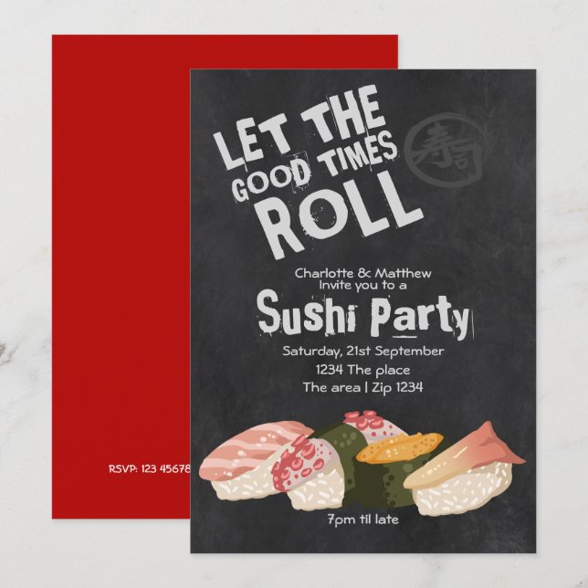 Invitation La Fête Du Sushi Laissait Les Bons Temps Faire Rou (Devant / Derrière)