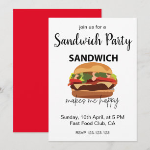 Invitation La fête qui me rend heureux avec des sandwichs