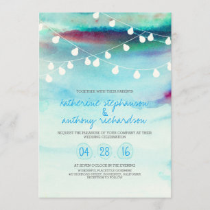 Invitation la ficelle de plage d'aquarelle allume le