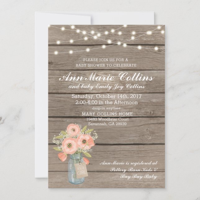 Invitation La ficelle rustique de baby shower allume la fille (Devant)