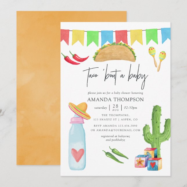 Invitation La Fiesta Taco mexicaine à propos d'un Baby shower (Devant / Derrière)