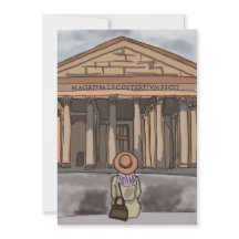 La fille est assise devant le Panthéon à Rome.