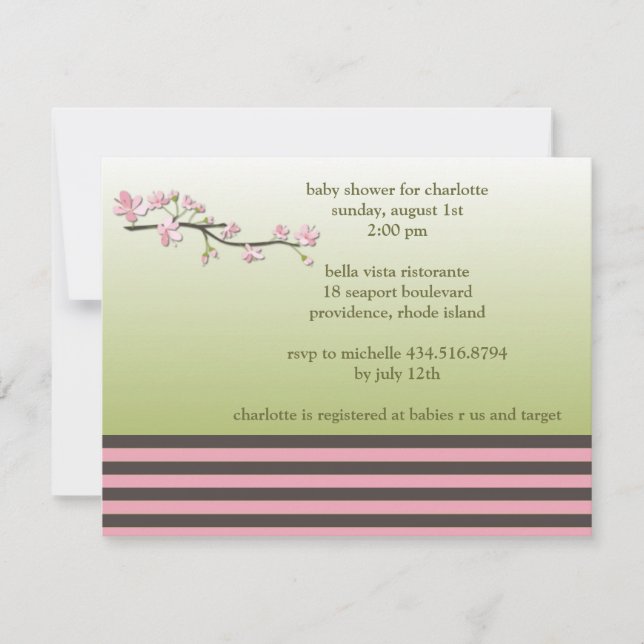 Invitation la floraison de cerisiers; baby shower (Devant)