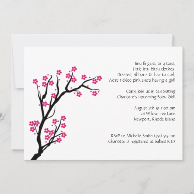 Invitation la floraison de cerisiers; baby shower (Devant)