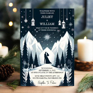 Invitation La Forêt Rustique Étoiles Neige brillant Mariage d