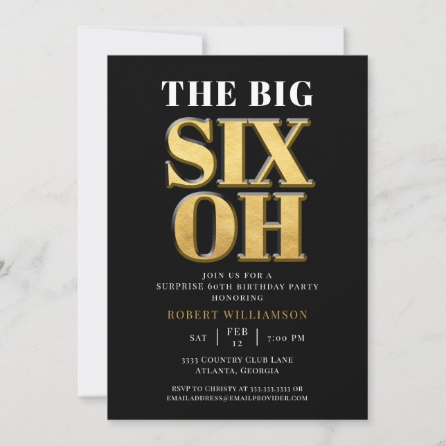 Invitation La grande 60e surprise Anniversaire Black Gold Ele (Devant)