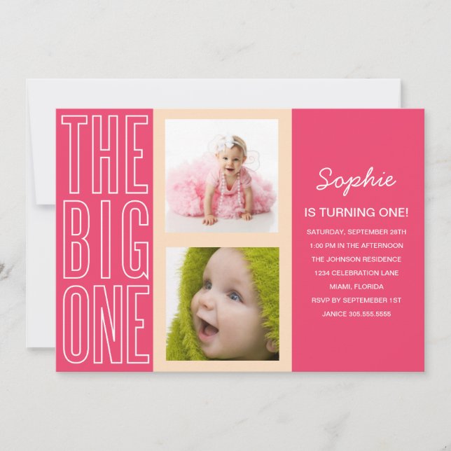 INVITATION LA GRANDE EN ROSE | PREMIER ANNIVERSAIRE INVITATIO (Devant)