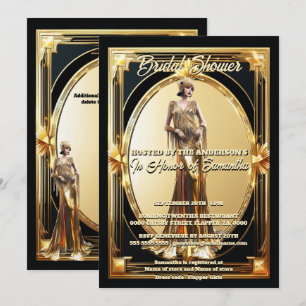 Invitation La grande fille Gatsby retro cadre or