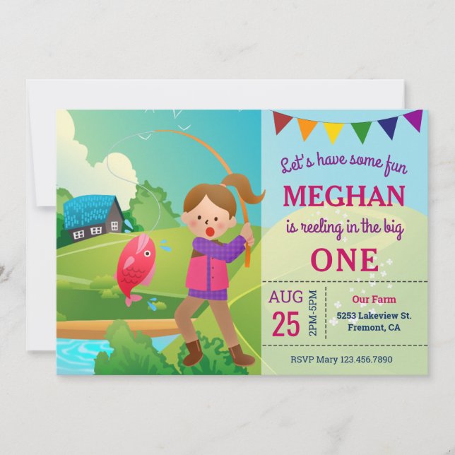 Invitation La grande une fête d'anniversaire de pêche de (Devant)