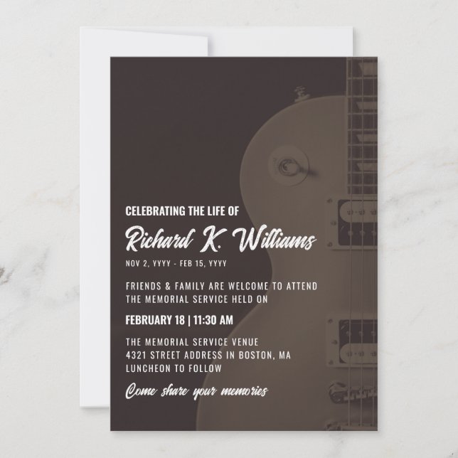 Invitation La guitare aux tonalités coupées célèbre la vie (Devant)