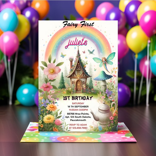 Invitation la jolie fée Floral Pink fille premier 1er anniver (Créateur téléchargé)