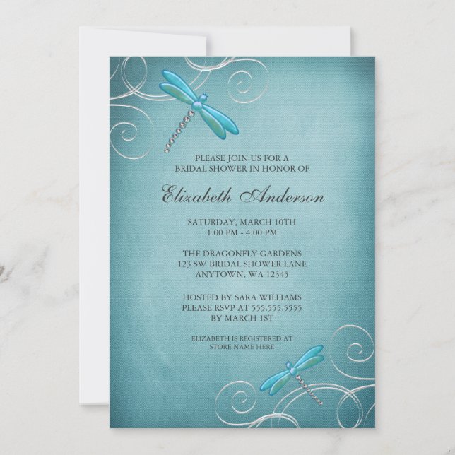 Invitation La libellule bleue turquoise tourbillonne Fête de (Devant)