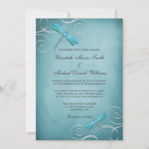 Invitation La libellule bleue turquoise tourbillonne mariage
