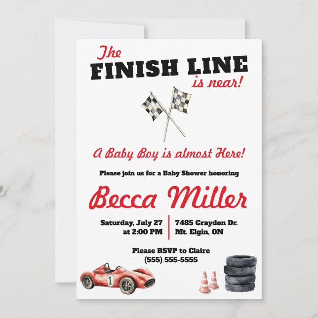 Invitation La ligne de finition est proche ! Baby shower auto (Devant)