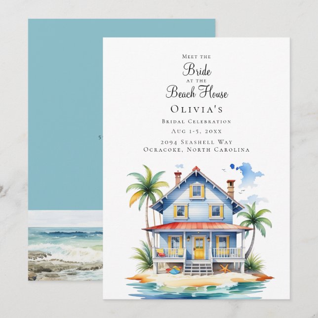 Invitation La mariée à la Fête des mariées Beach House (Devant / Derrière)