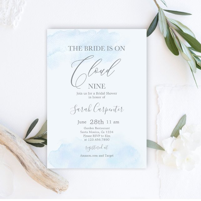 Invitation La mariée est sur Cloud Nine Fête des mariées bleu (Créateur téléchargé)