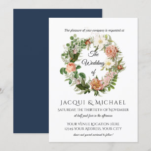 Invitation La marine et rougissent le mariage en ivoire de