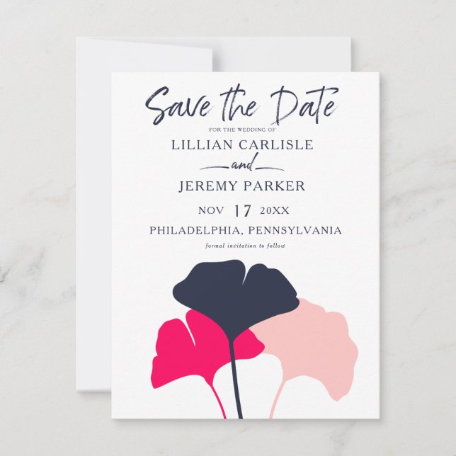 Invitation La marine moderne, les Feuilles de Ginkgo roses sa (Devant)