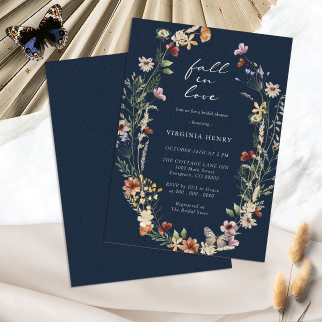 Invitation La Marine Tombe Amoureuse Nuptiale Douche Invitati (Navy Blue Fall In Love Bridal Shower Invitation by Painted Paperie
)