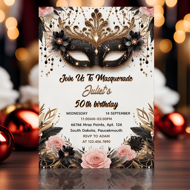 Invitation La mascarade Tutu Black Gold Chic 50e anniversaire (Créateur téléchargé)