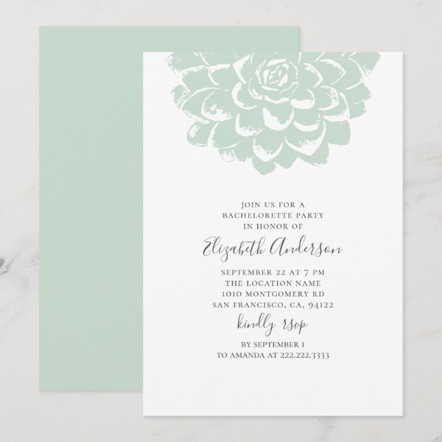 Invitation La menthe est succulente. Bachelorette moderne cac (Devant / Derrière)