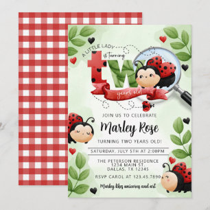 Invitation La mignonne Ladybug qui tourne DEUX fête d'anniver