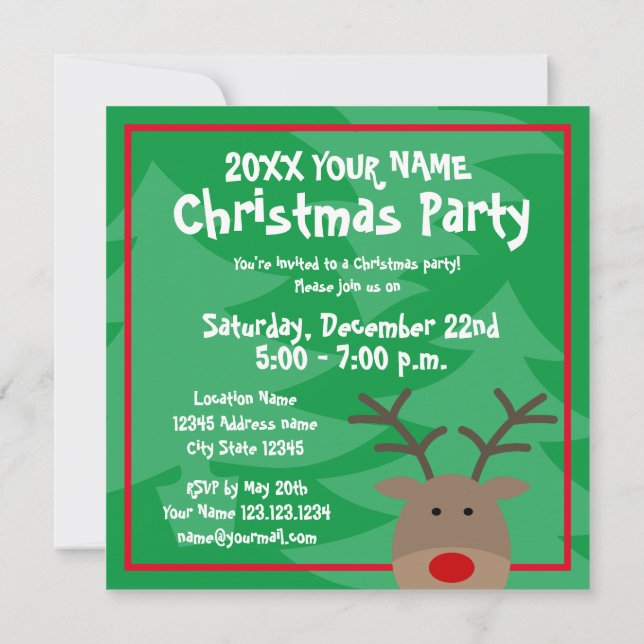 Invitation La mignonne Rudolf fête de Noël des rennes de renn (Dos)