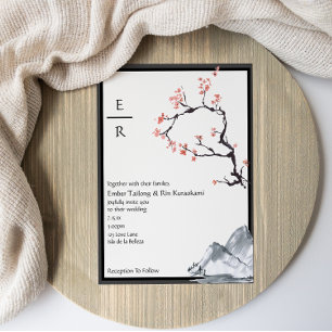 Invitation La montagne Sakura   Mariage Décontracté Monogram 