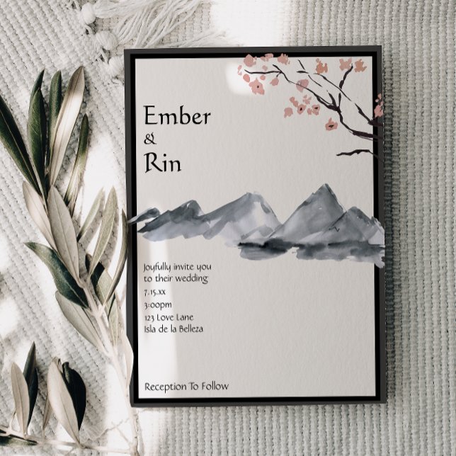 Invitation La montagne Sakura | Mariage frontalier Décontract (Créateur téléchargé)