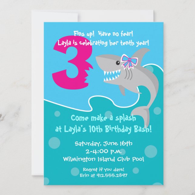 Invitation La morsure de requin de fille invitent la 3ème (Devant)